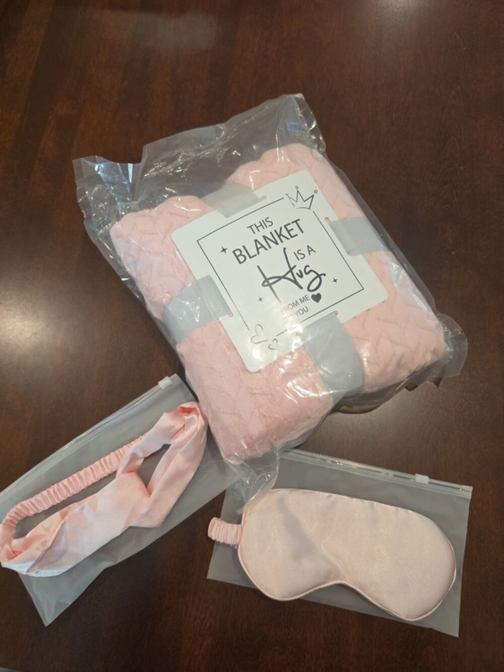 Pink Plush Throw Blanket Sleep Mask Headband Self Care Gift Set New
